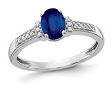 1.00 Carat (ctw) Lab Created Blue Sapphire Ring in 14K White Gold with Diamonds